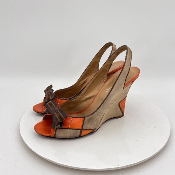 Valentino Shoes - Valentino Garavani Women Size EU 40 US 10 Brown Orange Suede Buckle Wedge Shoes